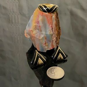 Vtg.Avon (1980) Gold & Black Ring With Matching Pierced Earrings.